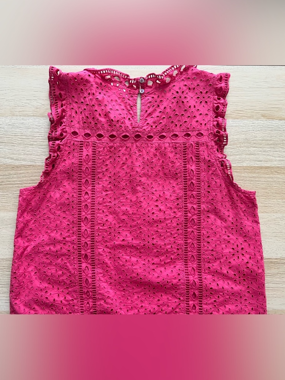 Maeve Eyelet Ruffle Blouse Pink Boho Cottagecore Size 10 Anthropologie - Picture 3 of 12